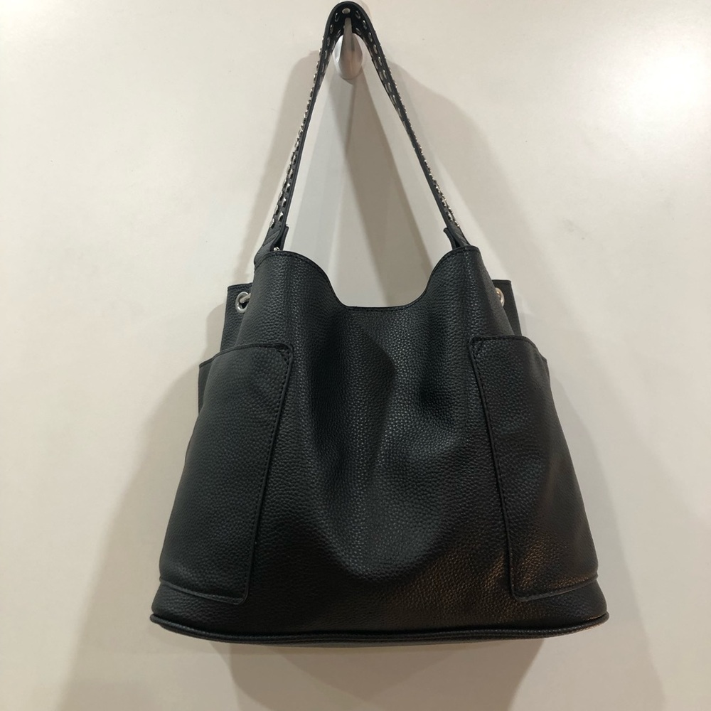 Black Tote with Studded Shoulder Strap